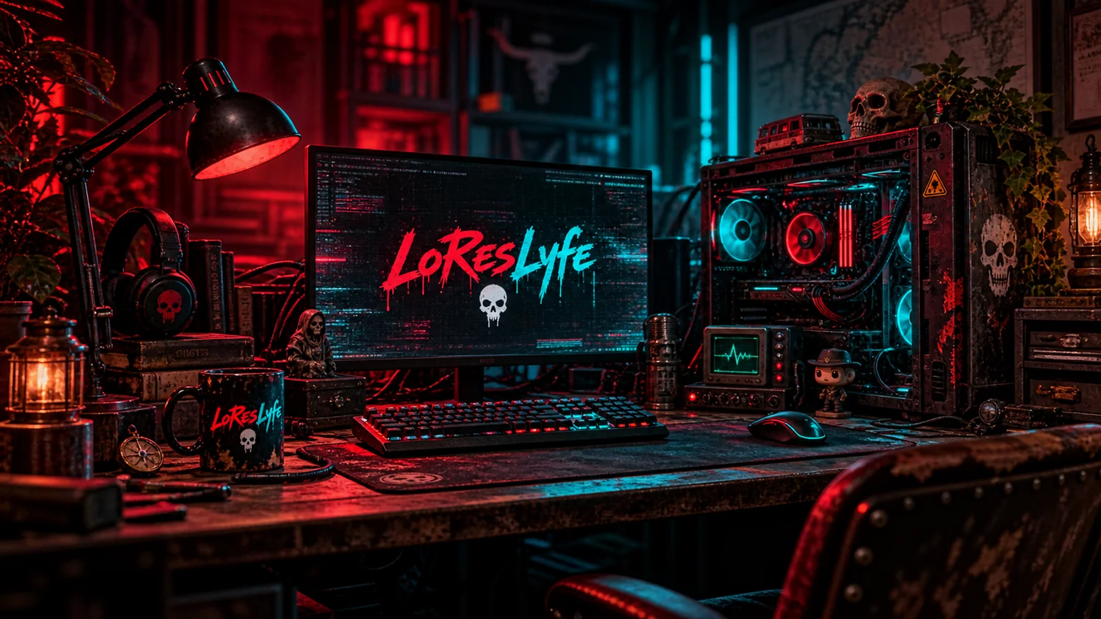 Atmospheric cyberpunk studio interior